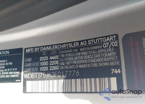 2003 Mercedes-Benz Clk 500 z USA, uszkodzony, nr VIN WDBTJ75J63F017776